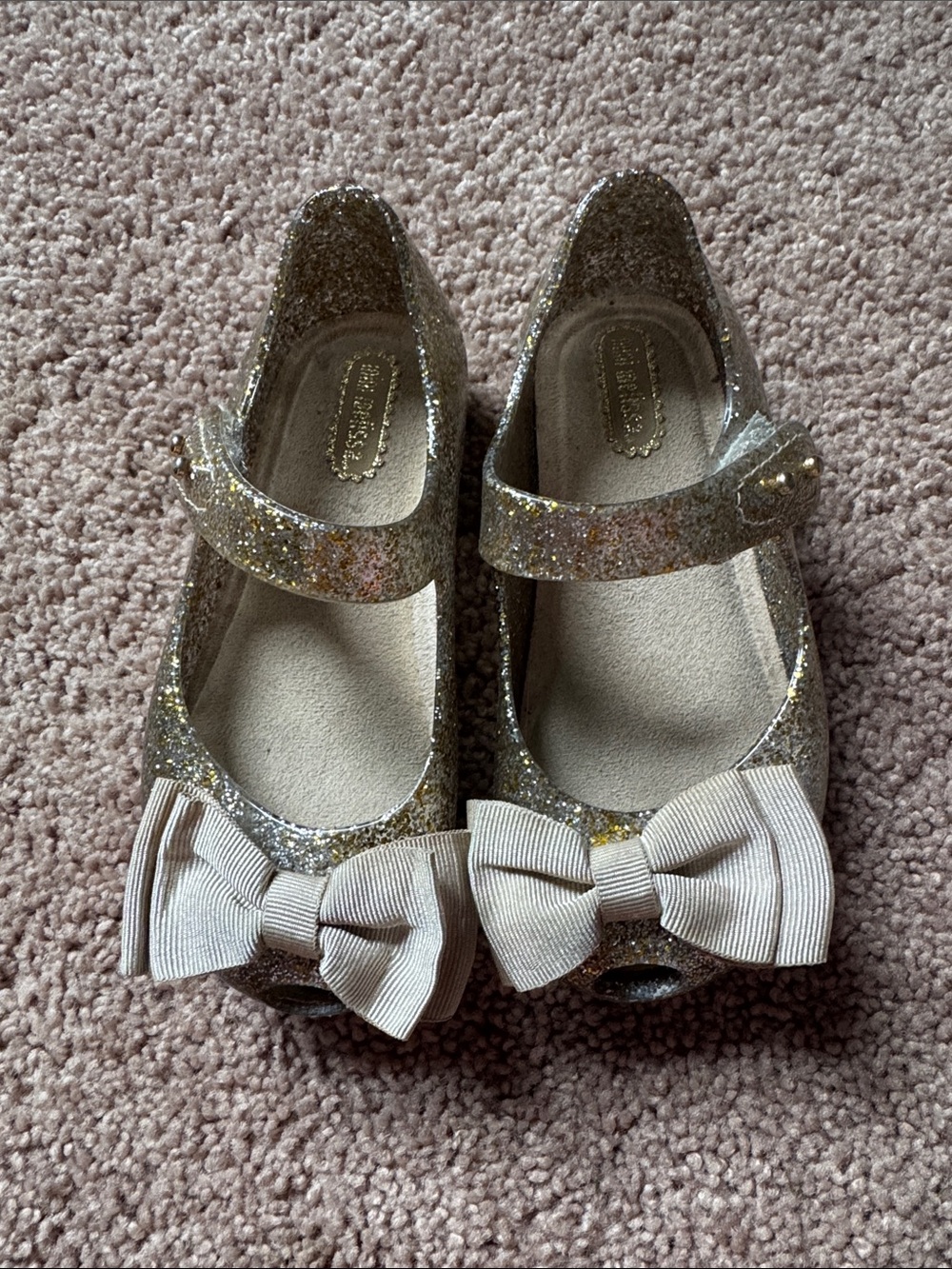 Mini Melissa Glitter Mary Jane Shoes with Cream Bow